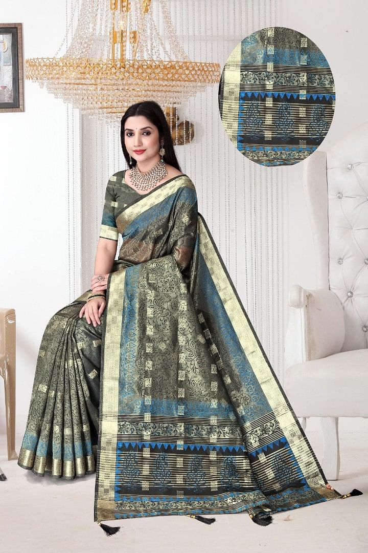 Authenzaa Women Saree ASWS182 Turqoise 