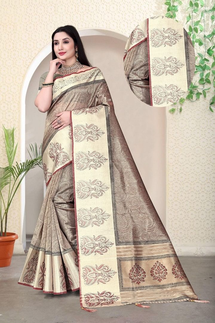 Authenzaa Women Saree ASWS183 COFFEE 