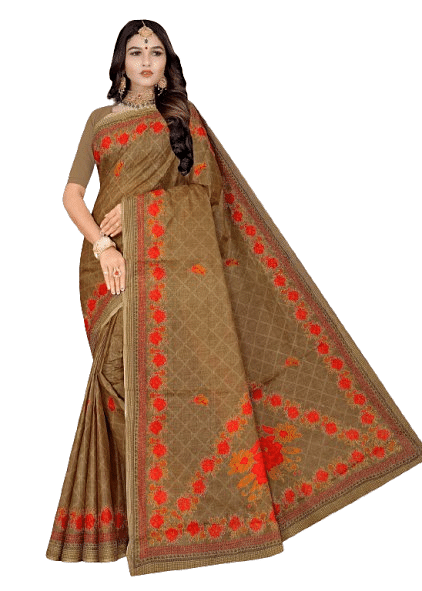 Authenzaa Women Saree ATWS001 Brown 