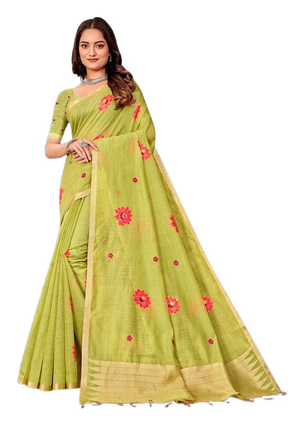 Authenzaa Women Saree YIWS056 PISTA 