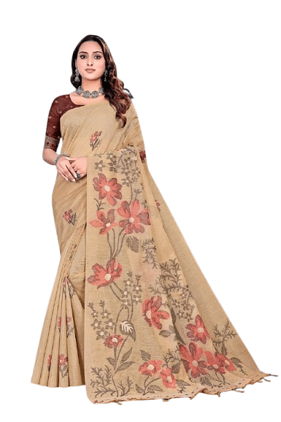 Authenzaa Women Saree YIWS057 Brown