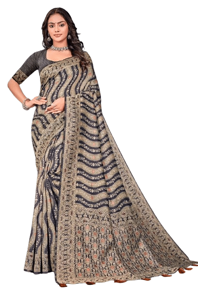 Authenzaa Women Saree YIWS061 Black