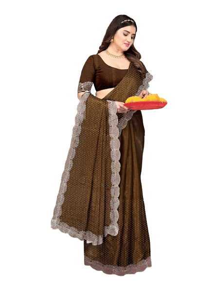 Authenzaa Women Saree ASWS138 Brown