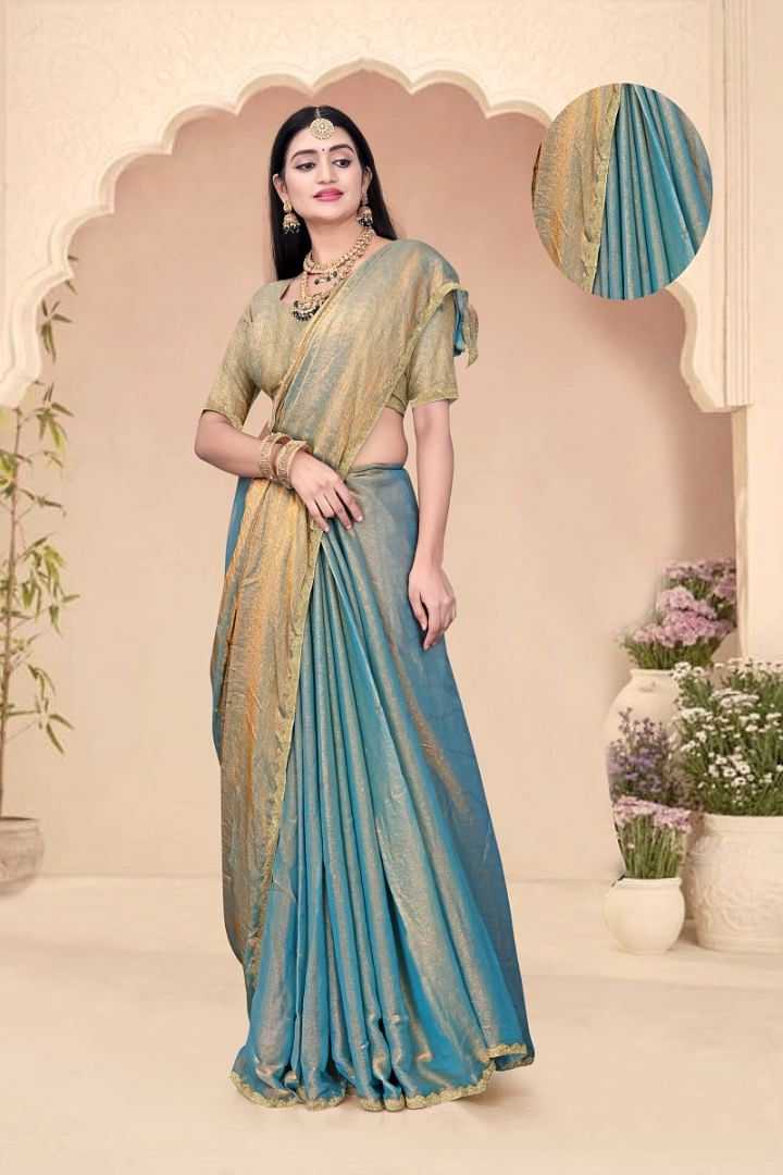Authenzaa Women Saree ASWS161 Aqua Teal