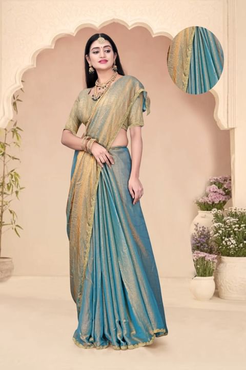Authenzaa Women Saree ASWS161 Aqua Teal