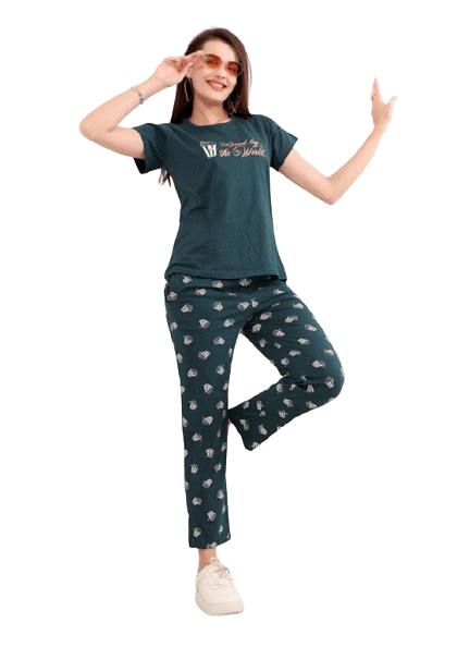 Authenzaa Women 2PC Nighty AC2N115 Bottle Green