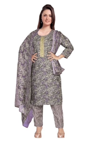 Authenzaa Women 3pcs Kurti Set SMCKS012 Grey