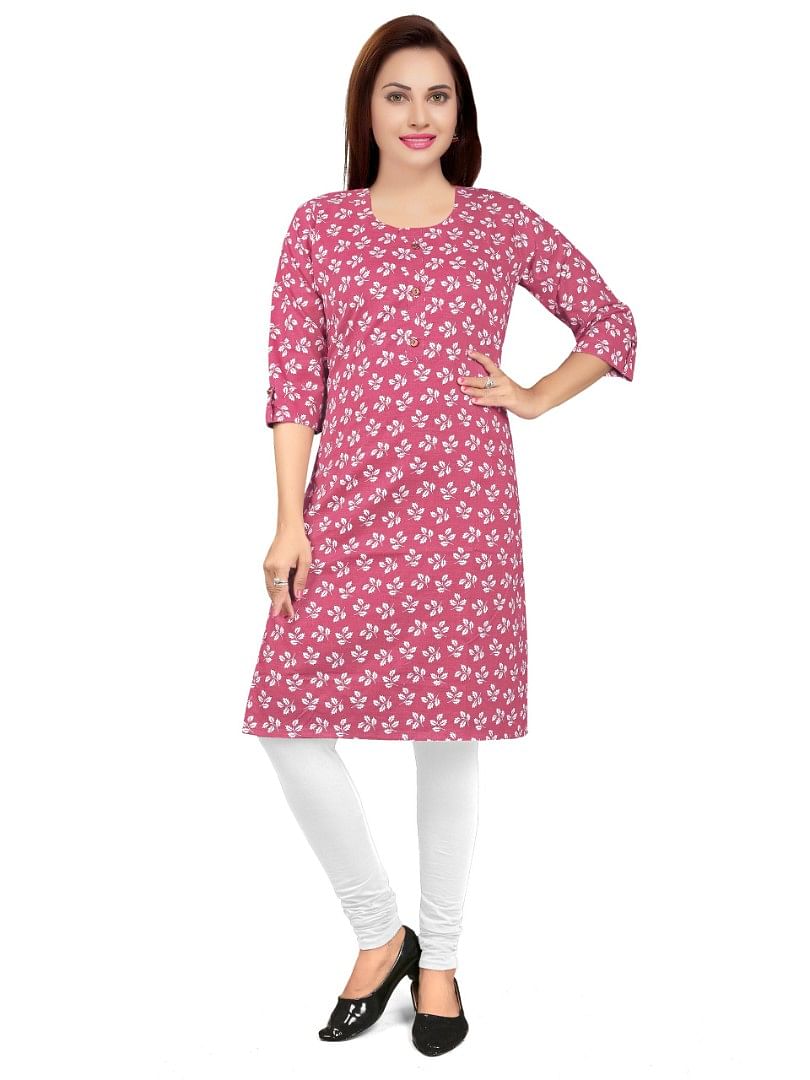Authenzaa Women Kurti EVWKT038 Dark Rose