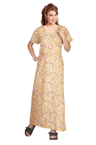Authenzaa Women Nighty SMWN044 Light Yellow