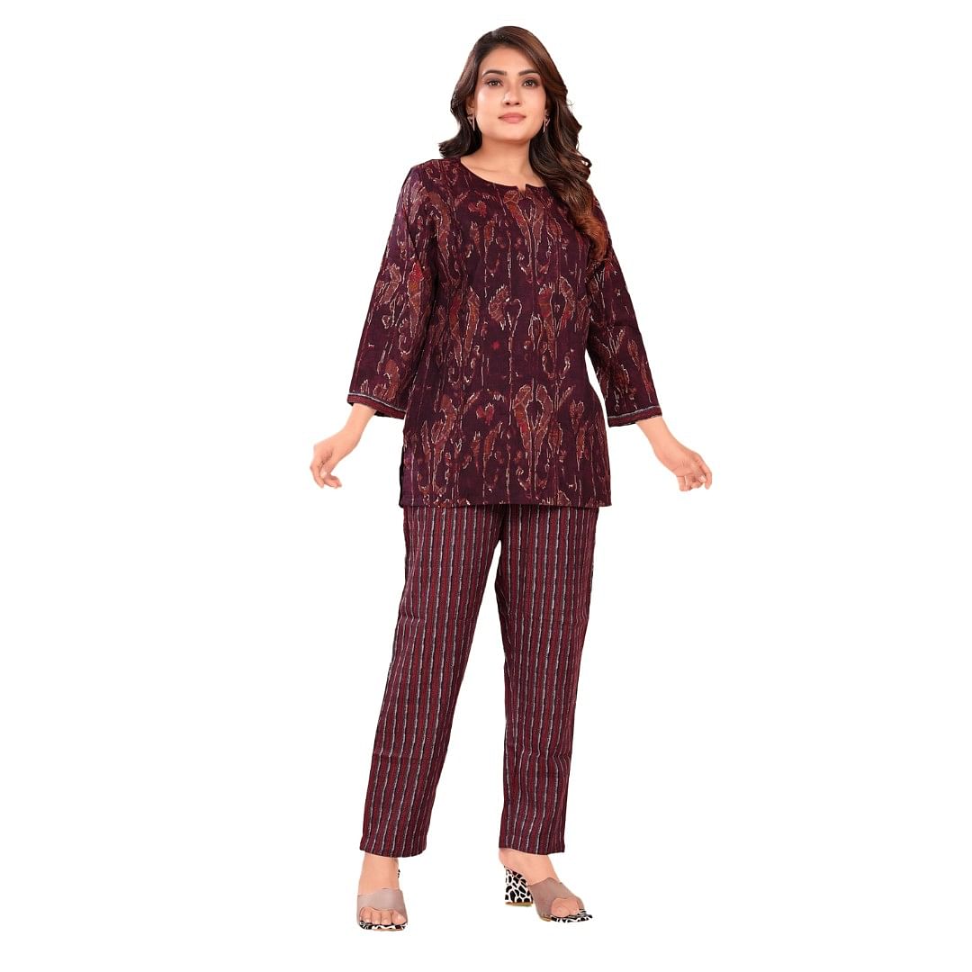 Authenzaa Women Co-Ord Set AC2N121 Wine