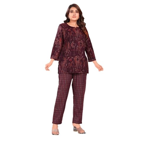 Authenzaa Women Co-Ord Set AC2N121 Wine