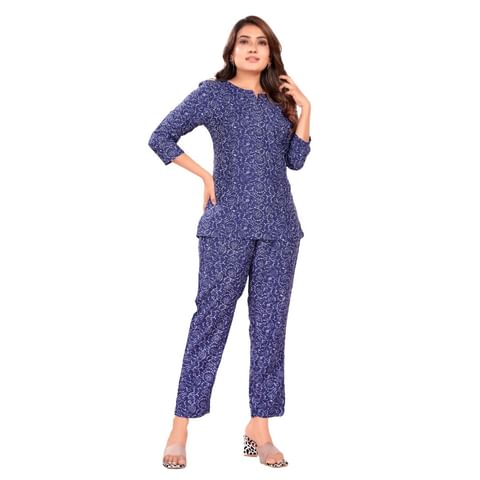Authenzaa Women Co-Ord Set AC2N122 Navy