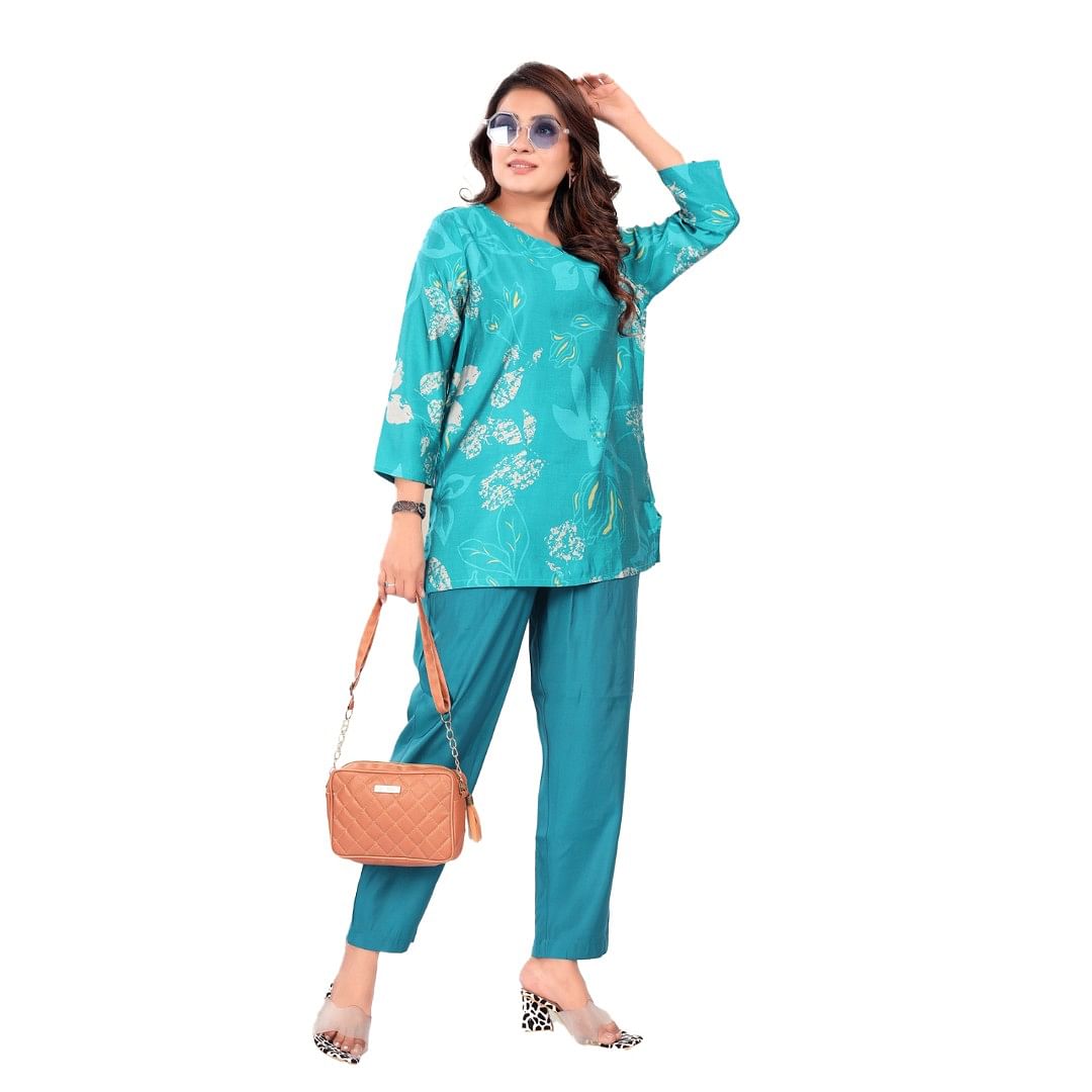 Authenzaa Women Co-Ord Set AC2N123 Turquoise