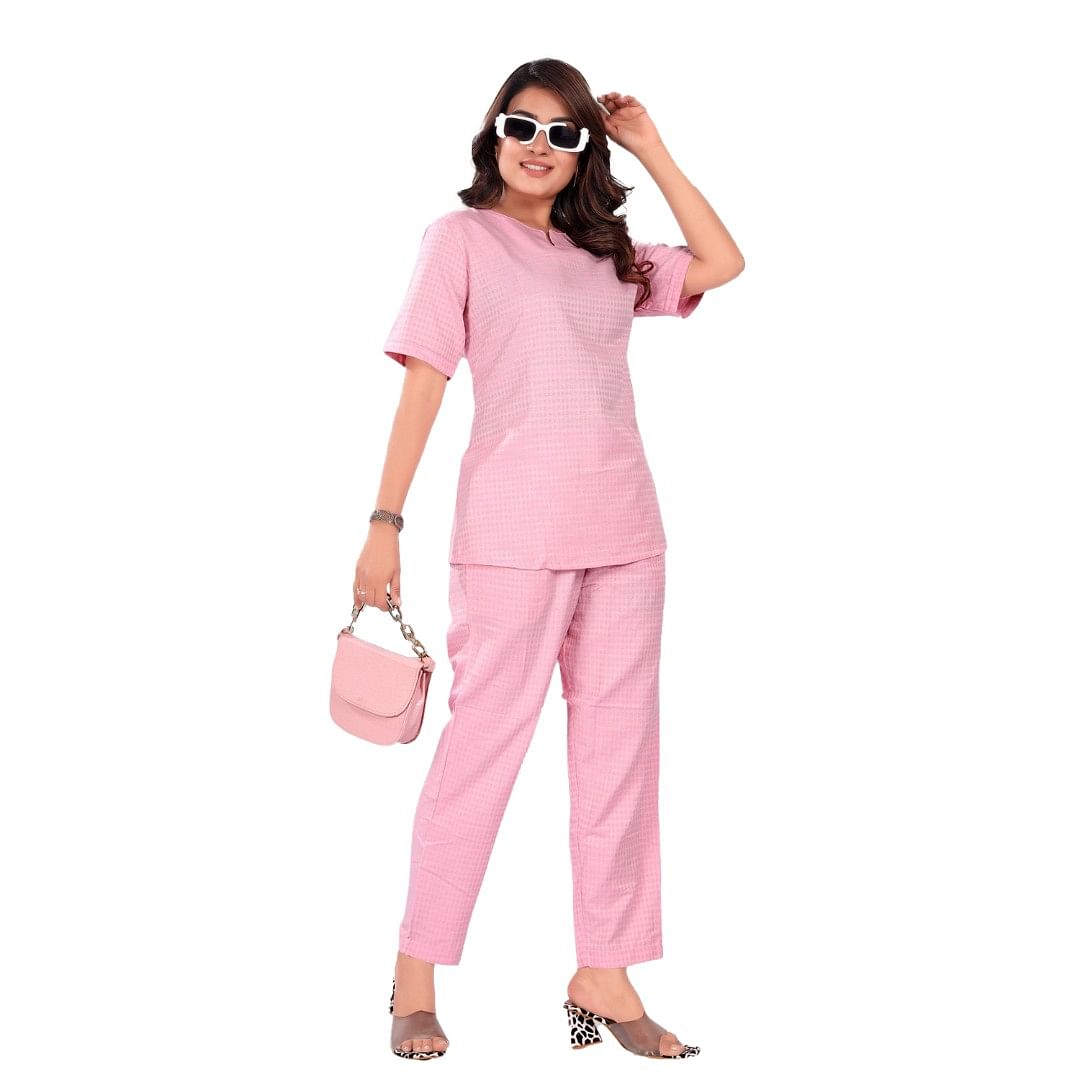 Authenzaa Women Co-Ord Set AC2N131 Baby Pink