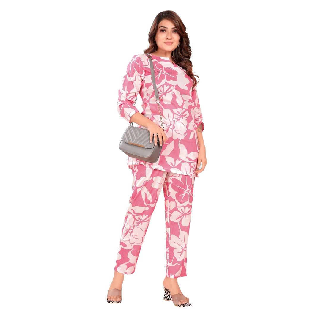 Authenzaa Women Co-Ord Set AC2N135 Pink