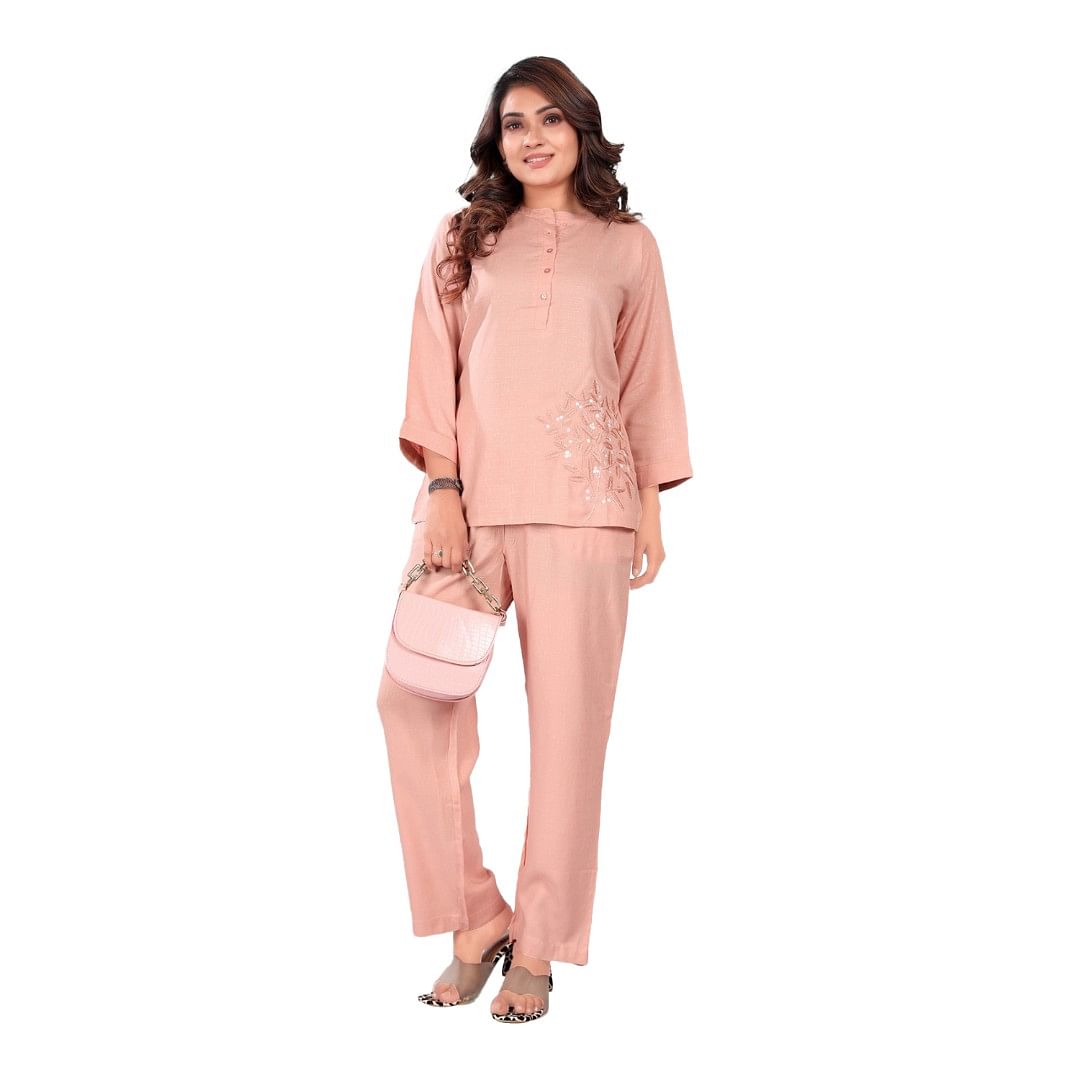 Authenzaa Women Co-Ord Set AC2N136 Peach
