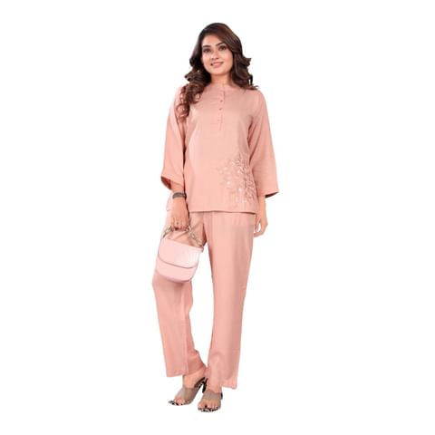 Authenzaa Women Co-Ord Set AC2N136 Peach
