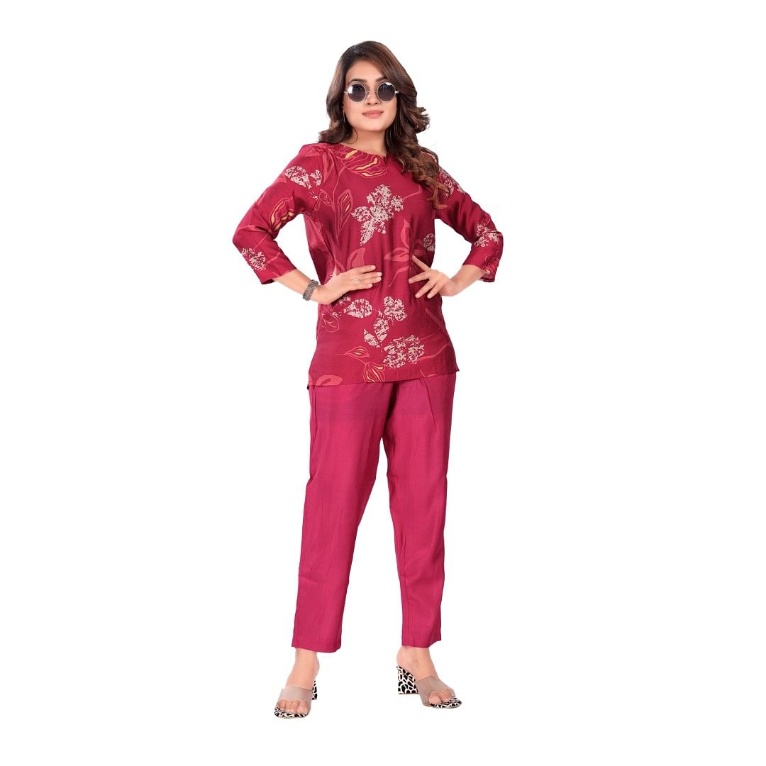 Authenzaa Women Co-Ord Set AC2N138 Dark Pink
