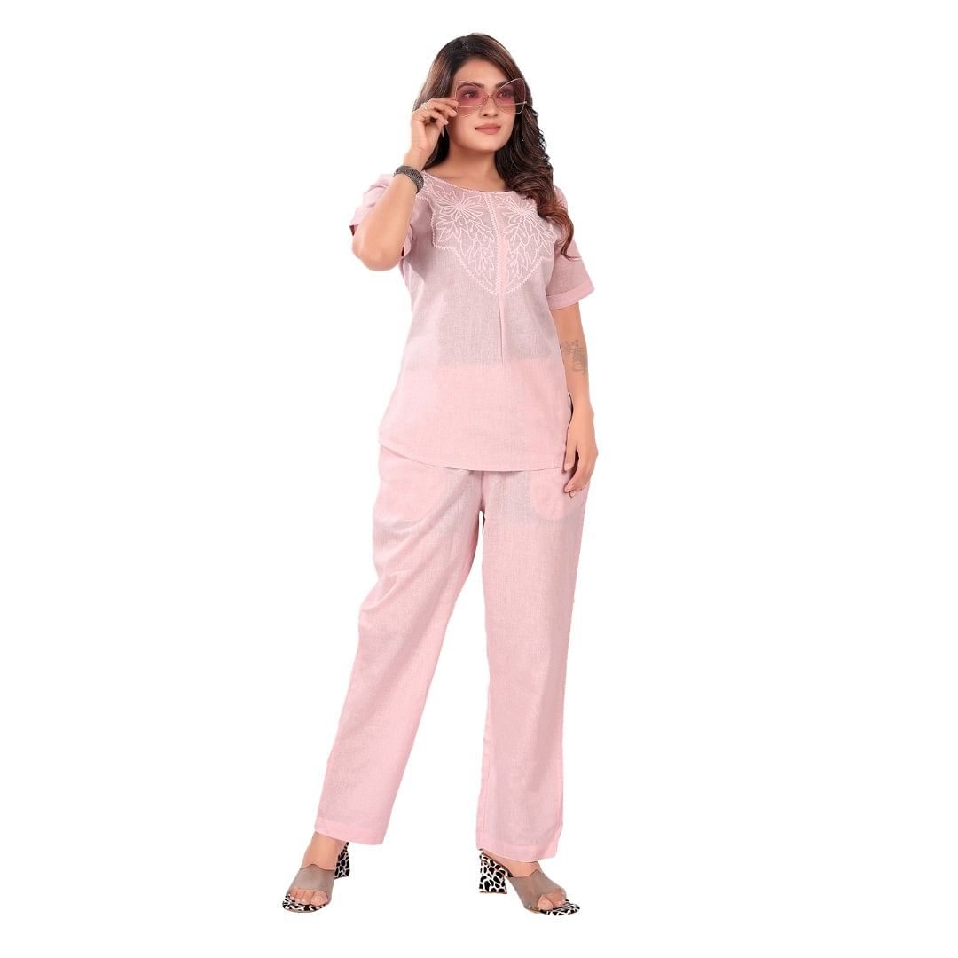 Authenzaa Women Co-Ord Set AC2N143 Light Pink