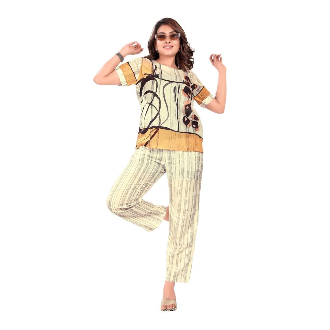 Authenzaa Women Co-ord Set AC2N145 Dark Cream