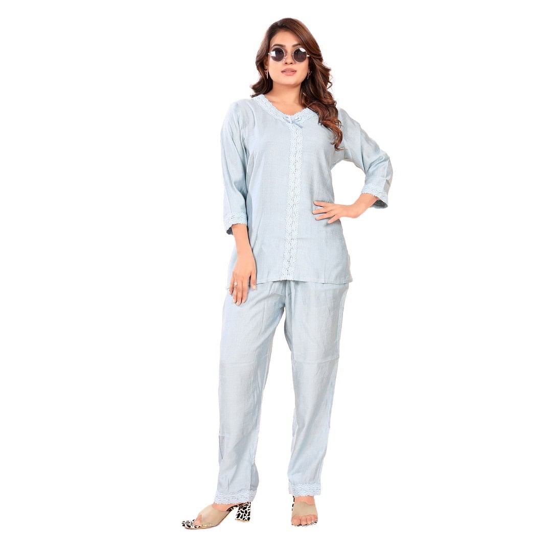 Authenzaa Women Co-Ord Set AC2N146 Light Blue