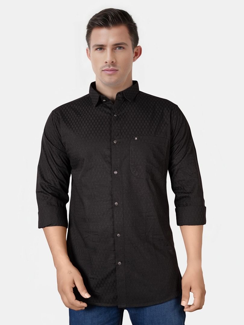 Authenzaa Men Casual Shirt RECS011,Black,S