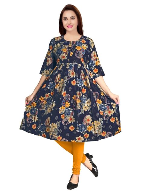 Authenzaa Women Kurti EVWKT040 Navy