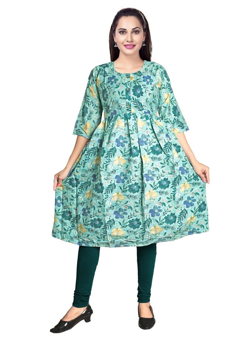 Authenzaa Women Kurti EVWKT044 Sea Green