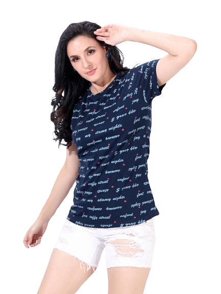 Authenzaa Women T-Shirt ACWTS070 Navy