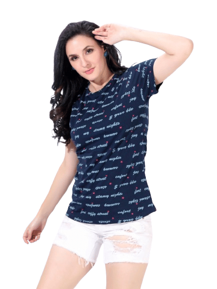 Authenzaa Women T-Shirt ACWTS070 Navy