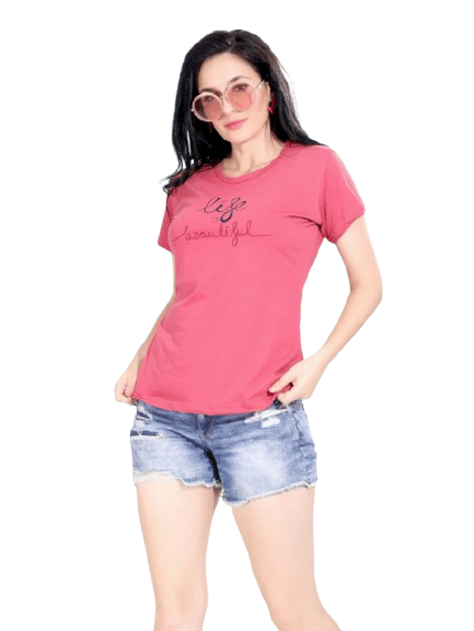 Authenzaa Women T-Shirt ACWTS074 Peach