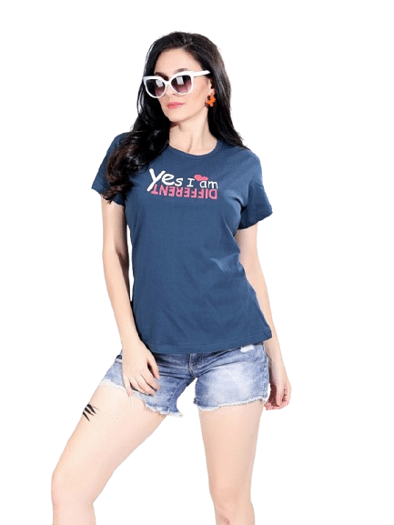 Authenzaa Women T-Shirt ACWTS077 Navy Blue