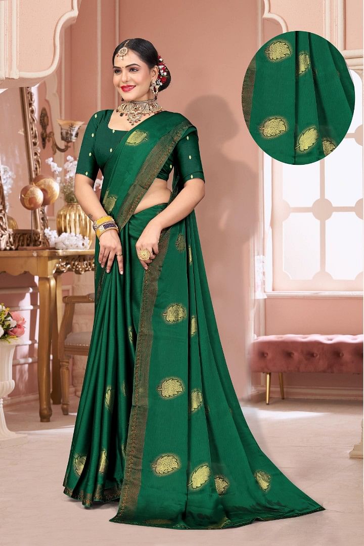 Authenzaa Women Saree ASWS184 Bottle Green
