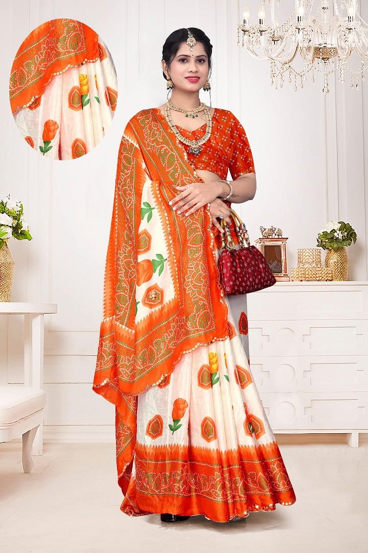 Authenzaa Women Saree ASWS186 Orange