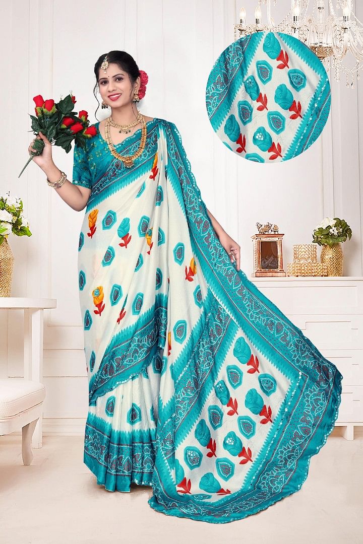 Authenzaa Women Saree ASWS186 Turqoise 