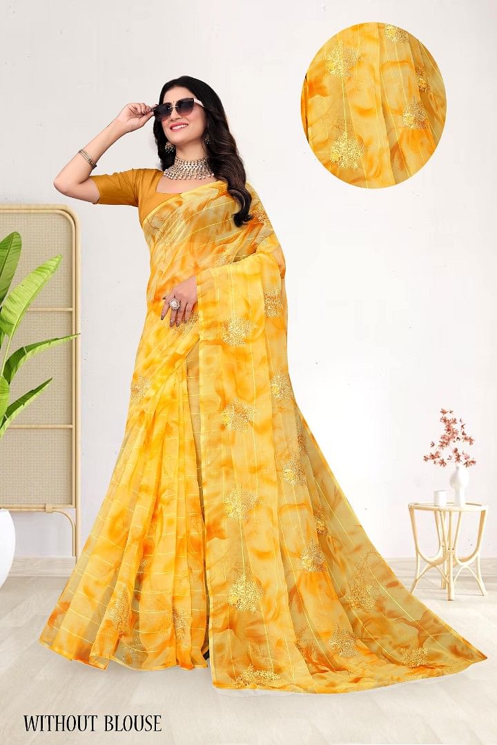Authenzaa Women Saree ASWS194 Yellow