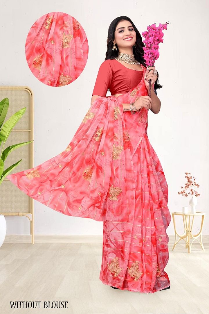 Authenzaa Women Saree ASWS194 Carrot