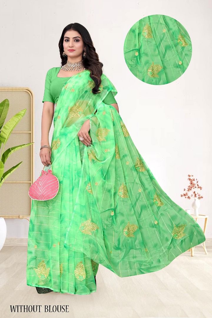 Authenzaa Women Saree ASWS194 Sea Green 