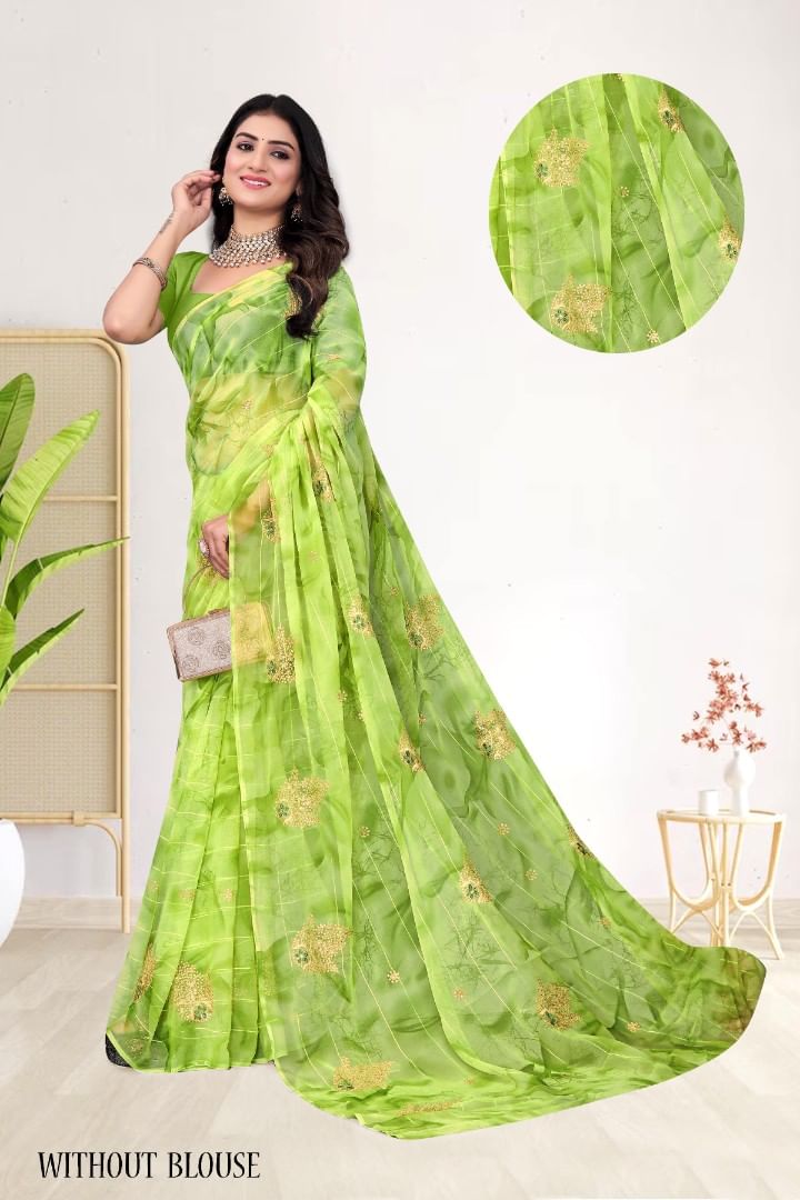 Authenzaa Women Saree ASWS194 Parrot Green
