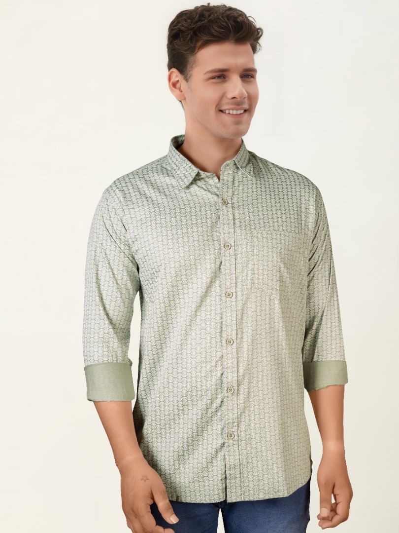 Authenzaa Men Casual Shirt SFCS209 Light Green