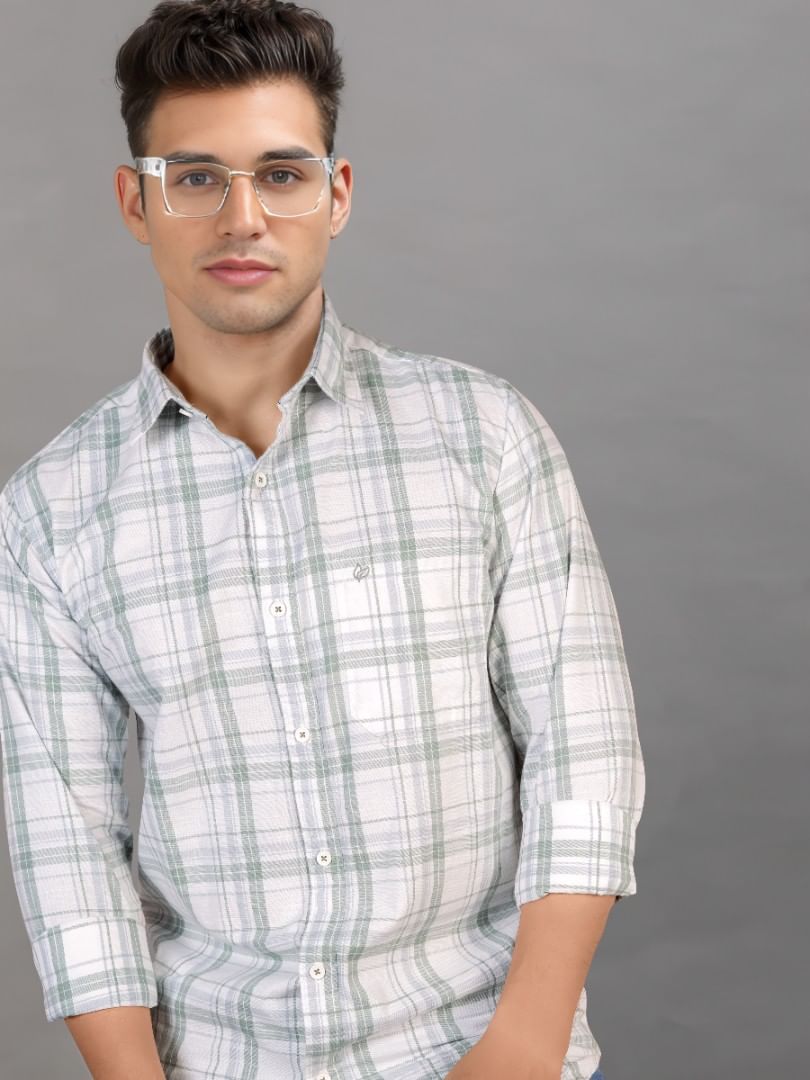 Authenzaa Men Casual Shirt SFCS217 White Green