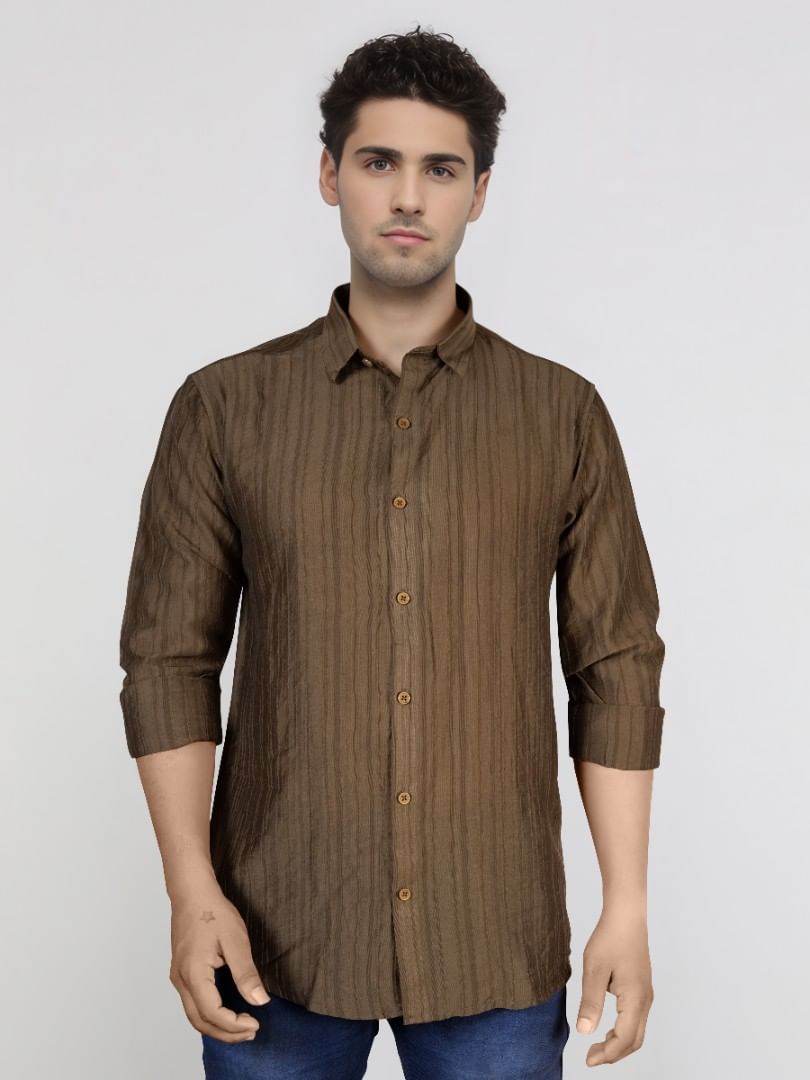 Authenzaa Men Casual Shirt SFCS218 Chocolate