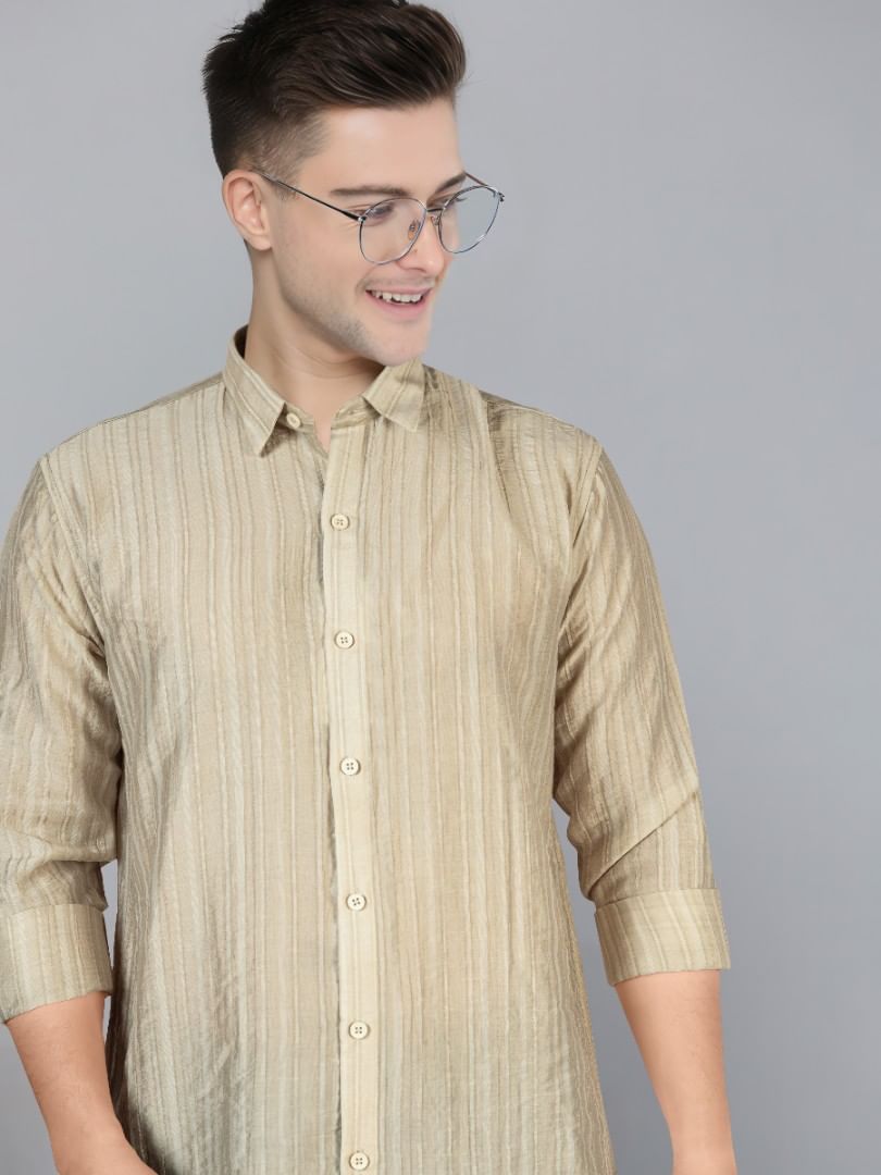 Authenzaa Men Casual Shirt SFCS219 Light Brown