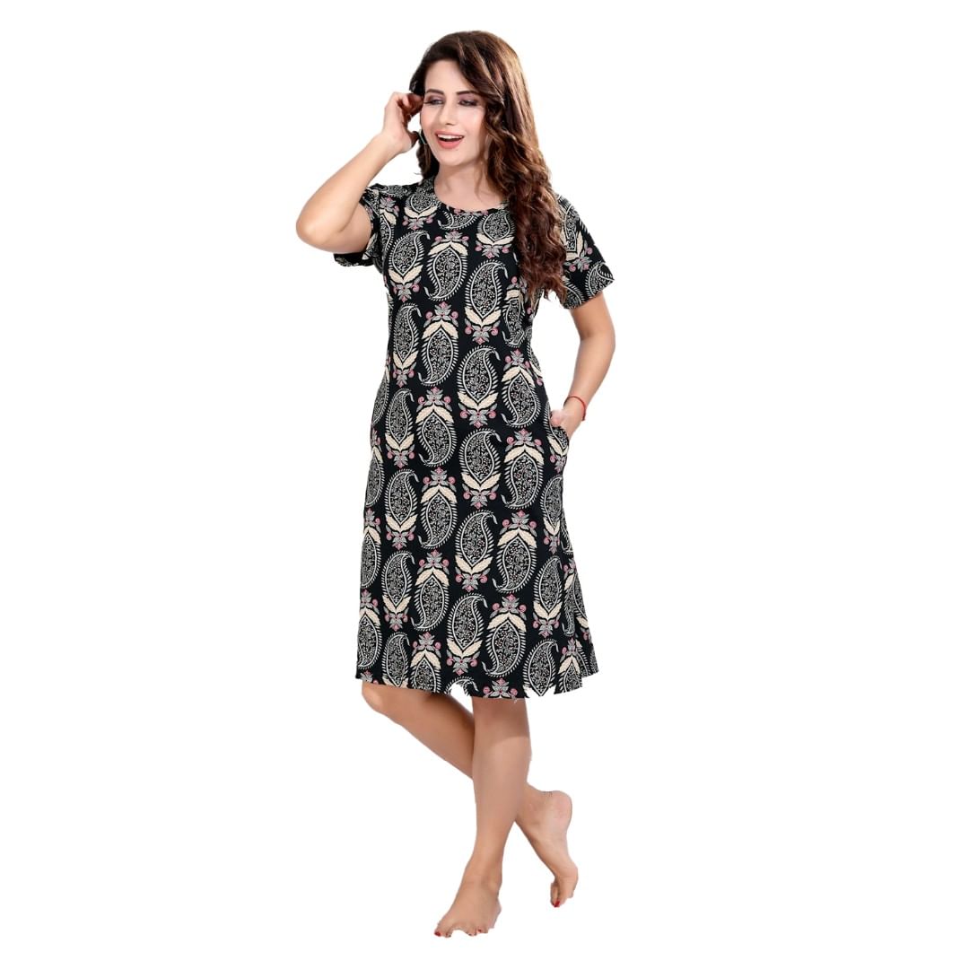 Authenzaa Women Short Nighty ACSN007 Black