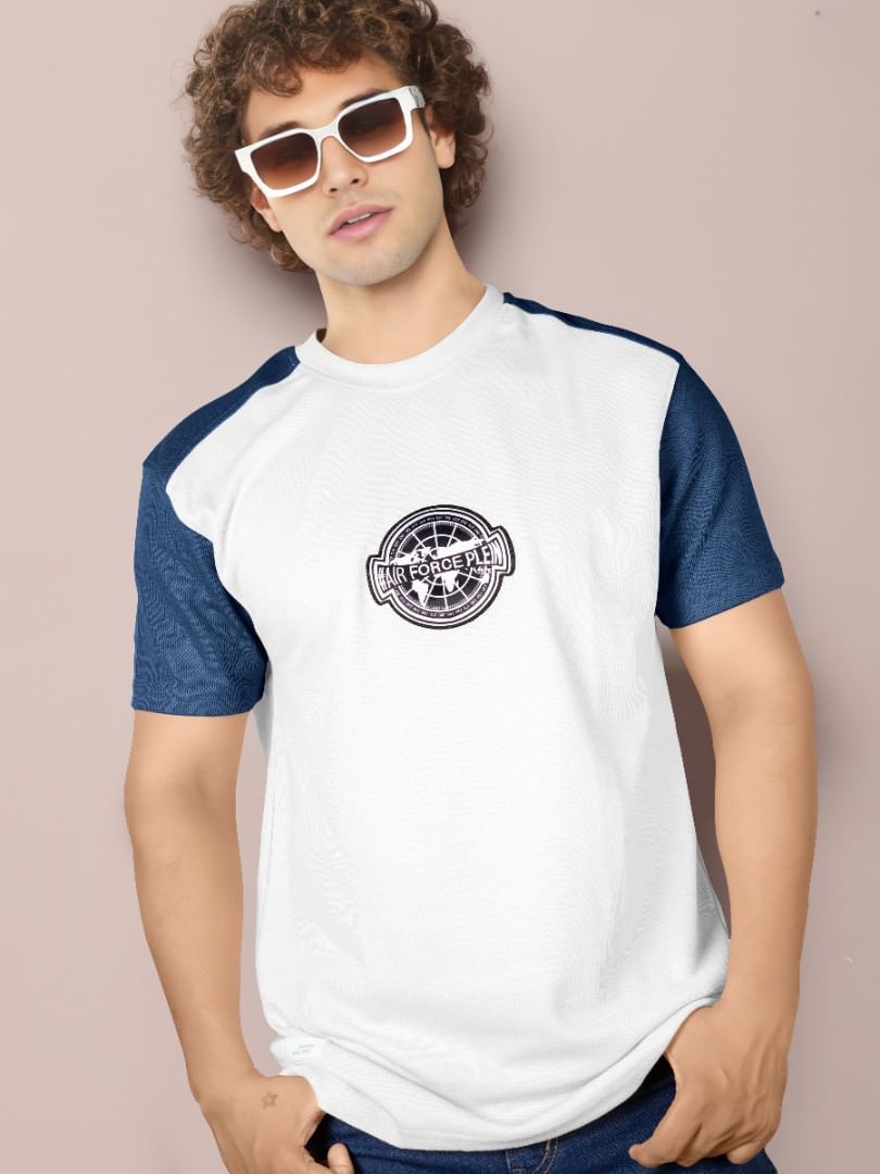 Authenzaa Men Round Neck T-Shirt SFRNT053 White Blue