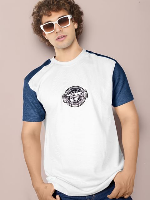Authenzaa Men Round Neck T-Shirt SFRNT053 White Blue
