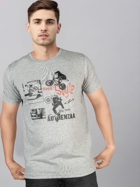 Authenzaa Men Round Neck T-Shirt SFRNT041 Grey Melange 