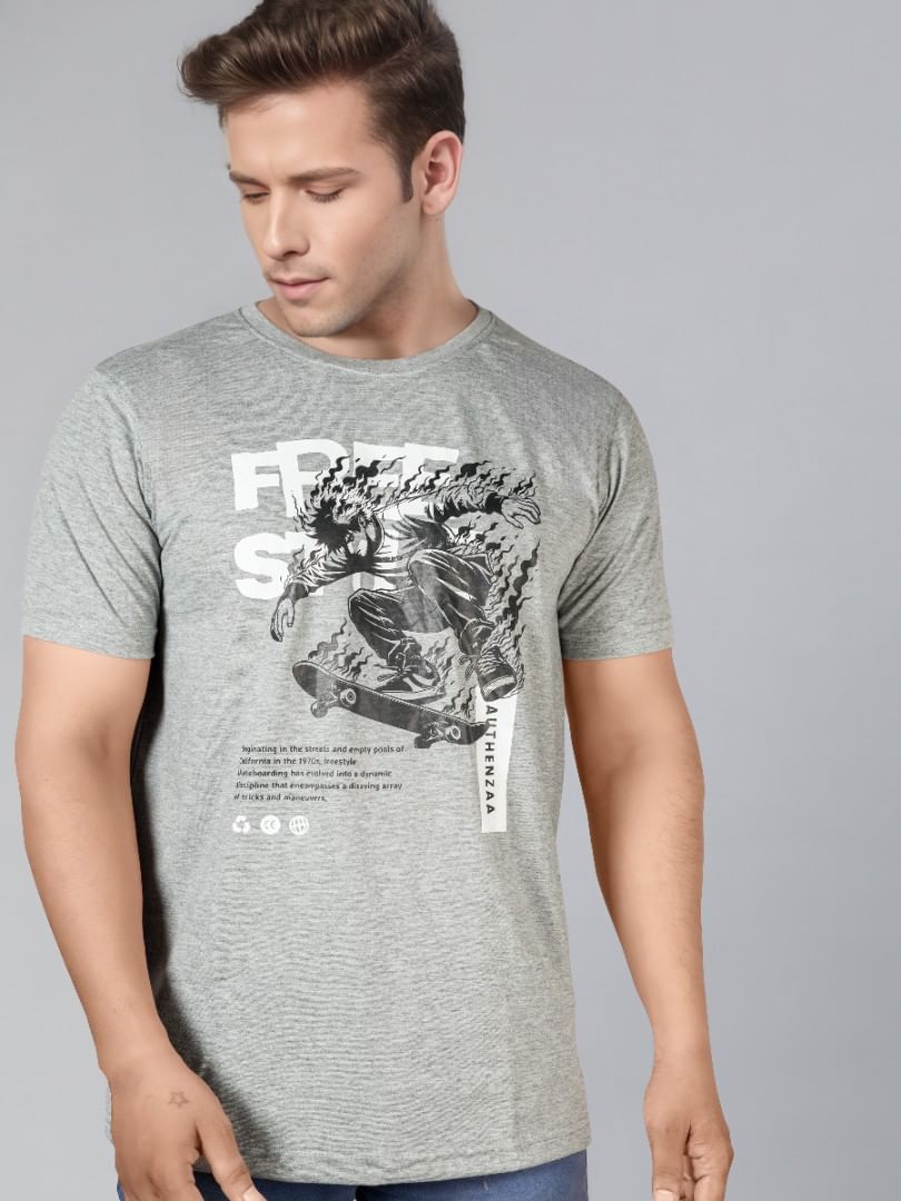 Authenzaa Men Round Neck T-Shirt SFRNT042 Grey Melange 