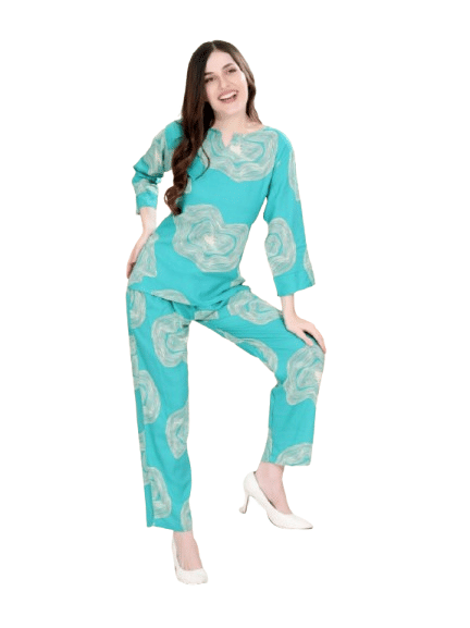 Authenzaa Women 2PC Nighty AC2N154 Sea Green