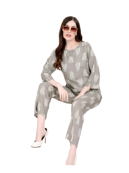 Authenzaa Women 2PC Nighty AC2N155 Slaty